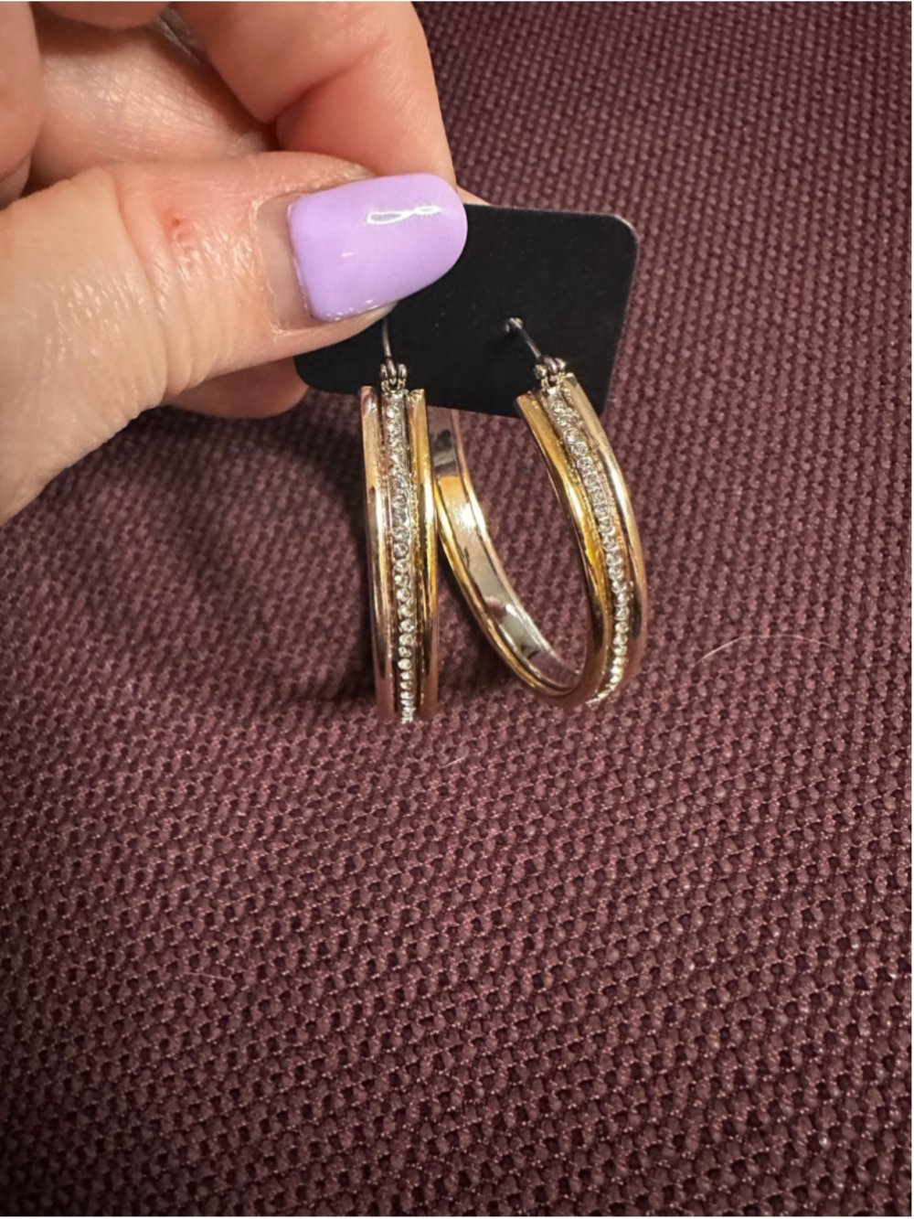 Gold, Silver & Rhinestone Large Hoop Earrings